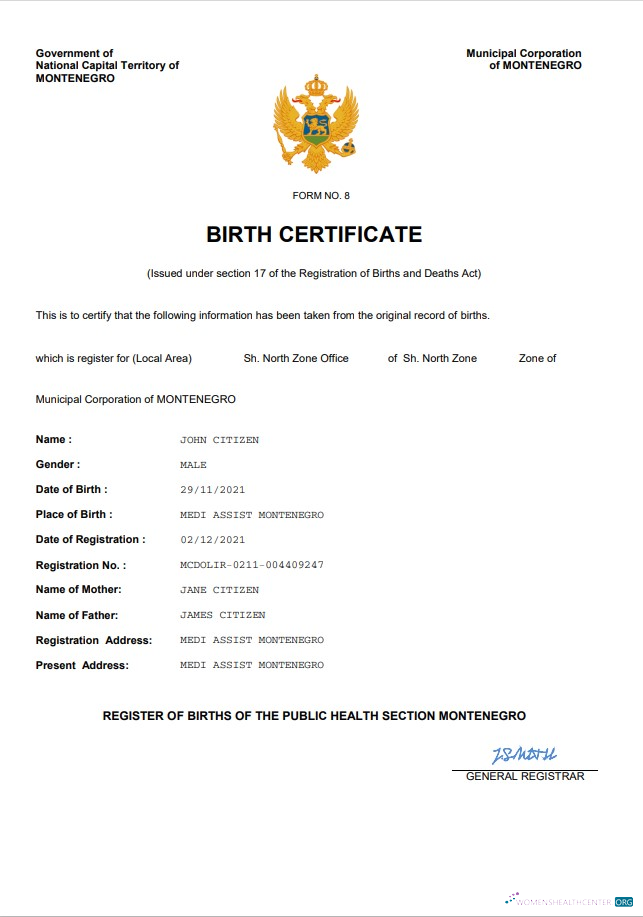 Download Montenegro birth certificate Word and PDF template Photoshop template